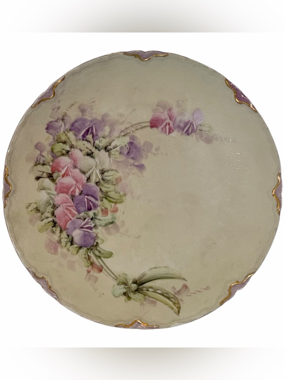 Antique Habsburg China Austria Plate Hand Painted Purple Pink Sweet Pea Gold